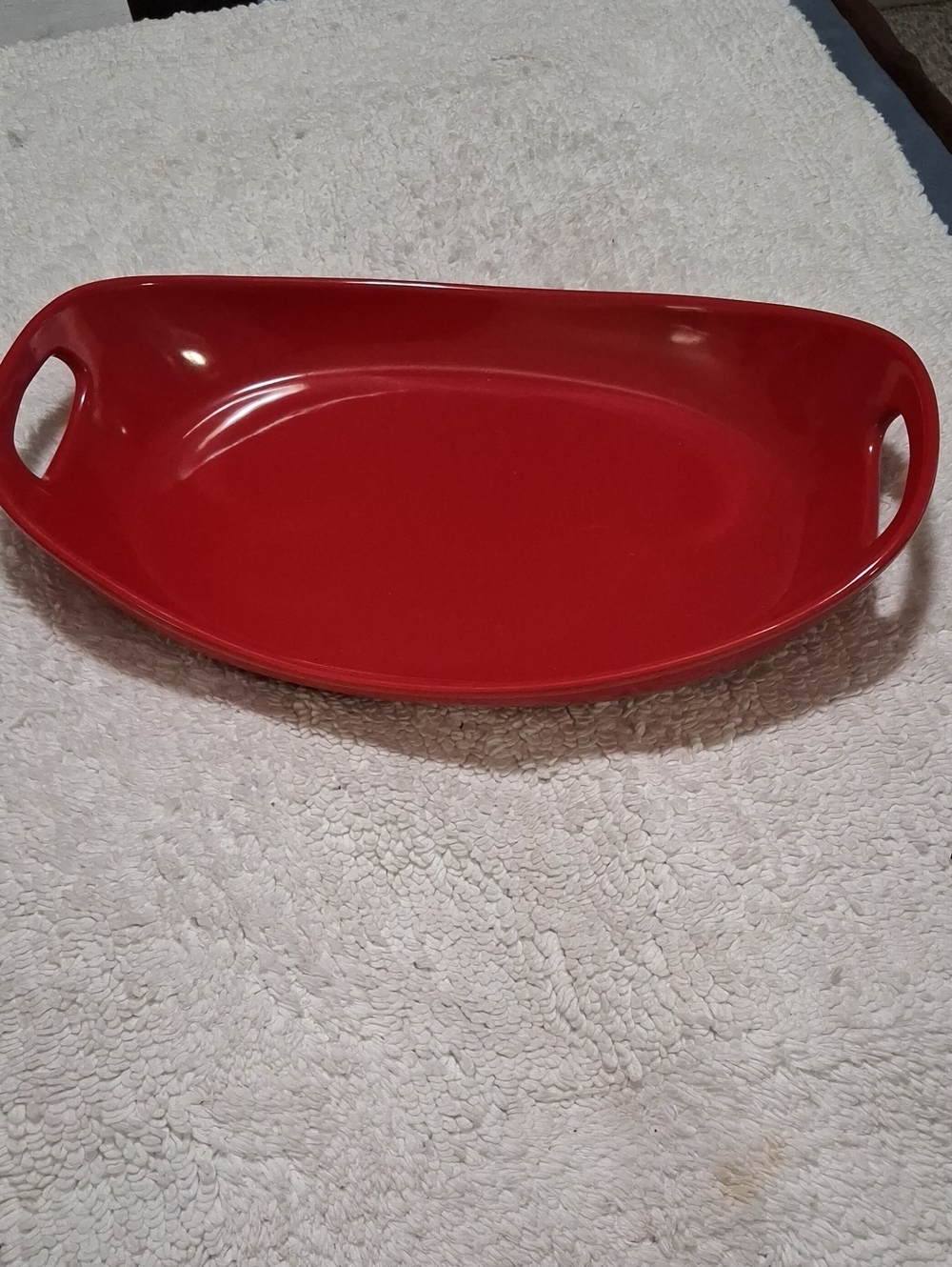 Rachael Ray Red Oval Serving Tray with Integrated Handles